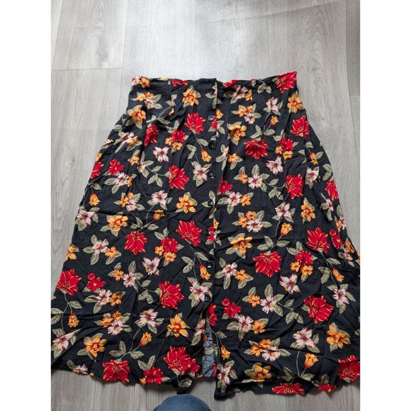 Sag Harbor Floral Button-Front Midi Skirt Womans Size XL Black Multicolor Polyes - Picture 2 of 5